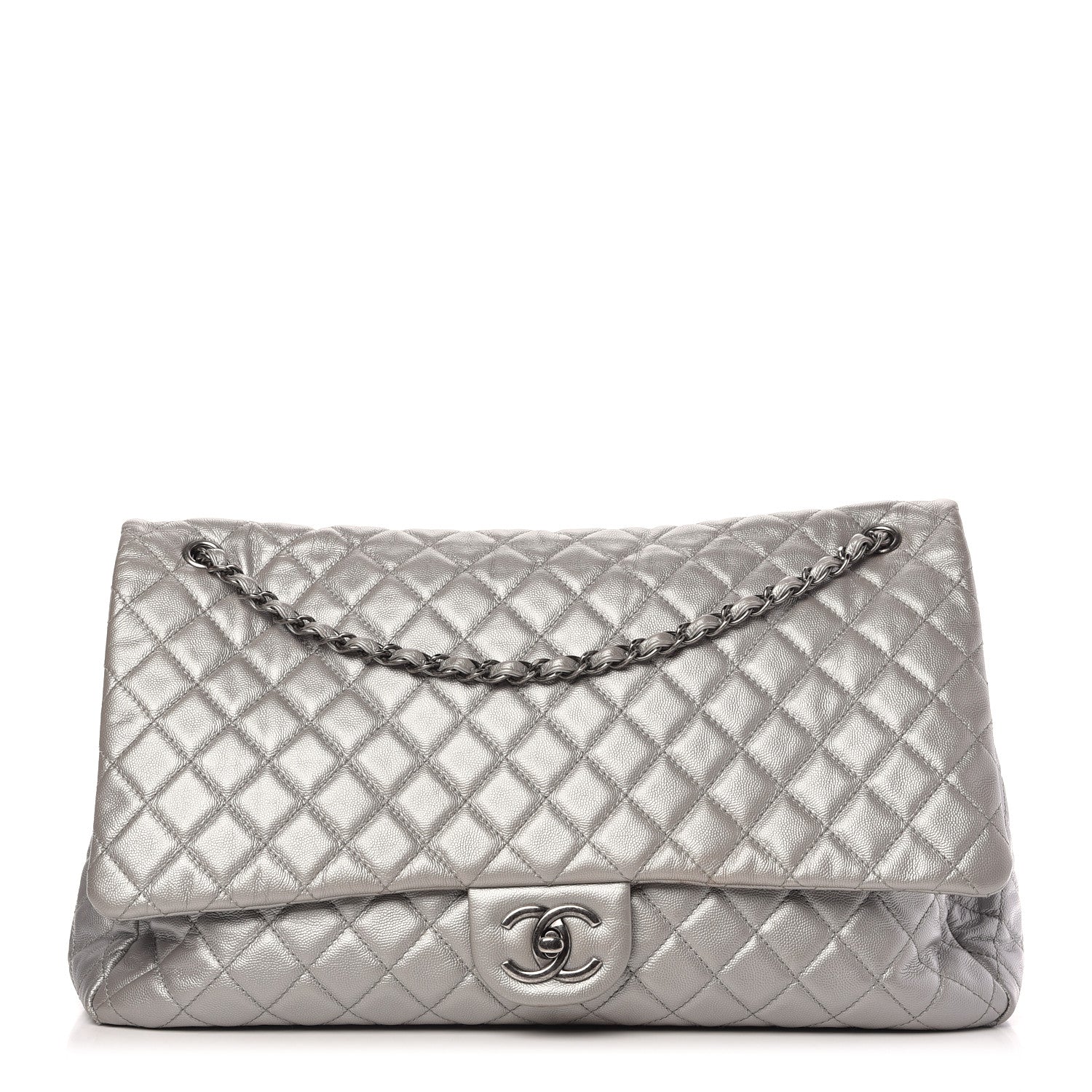 Chanel Metallic Caviar Quilted XXL Travel Flap Bag Silver 1 of 9