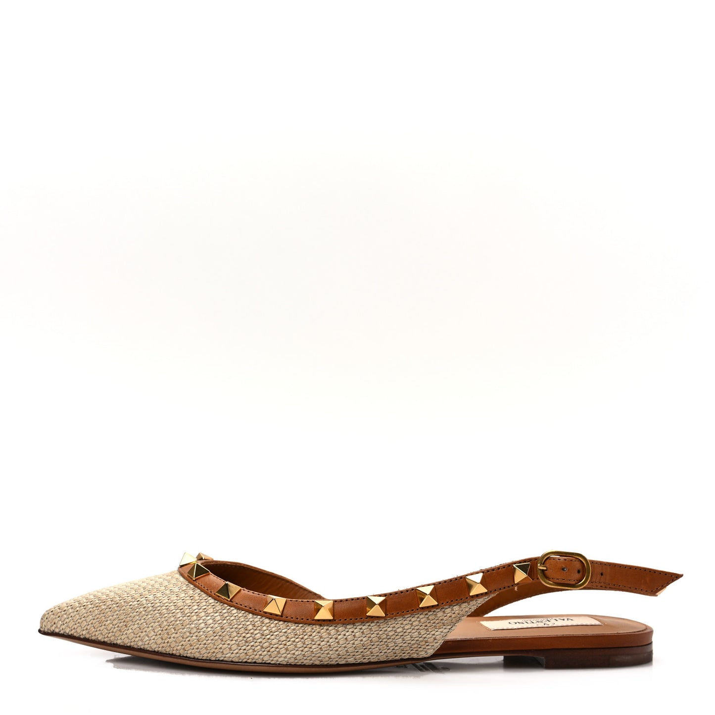 Raffia Calfskin Rockstud Slingback Flats 37 Naturale