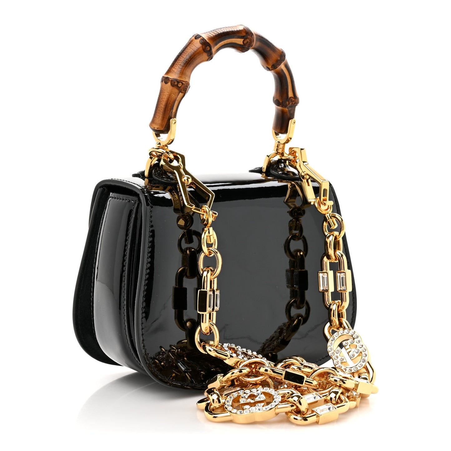 Patent Crystal Mini Bamboo 1947 Top Handle Chain Bag Black