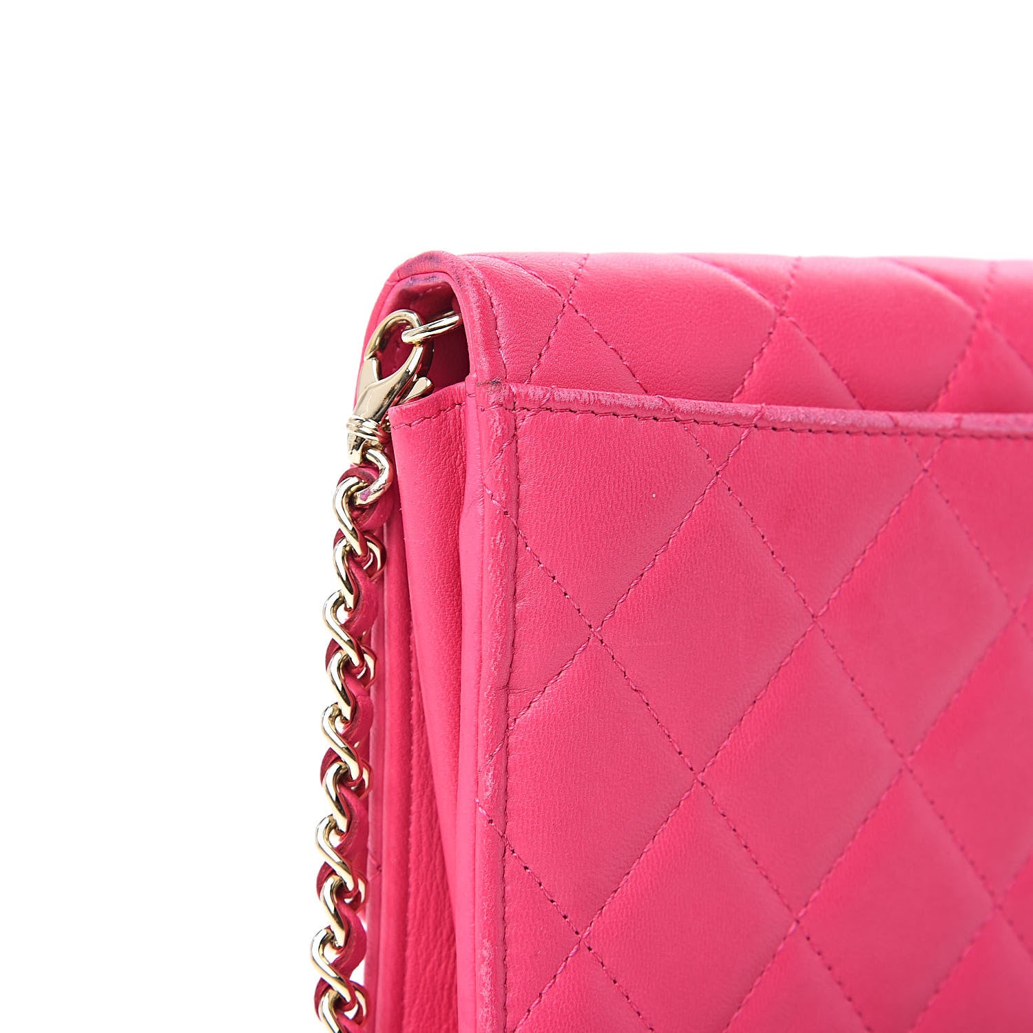 Chanel Lambskin Quilted Wallet on Removable Chain Fuchsia 10 of 16