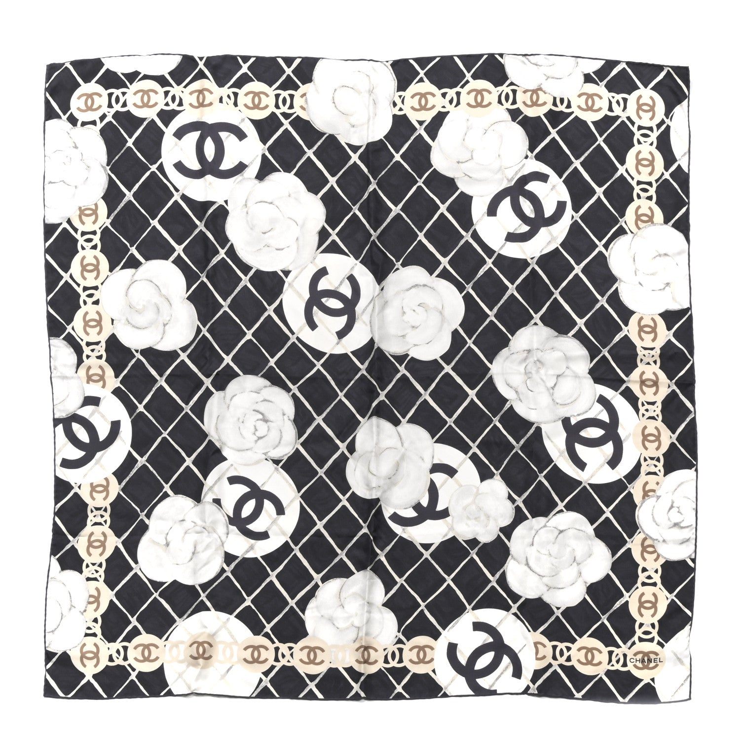Chanel Silk Camellia CC Square Scarf Black 1 of 3