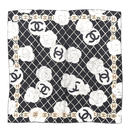 Chanel Silk Camellia CC Square Scarf Black 1 of 3