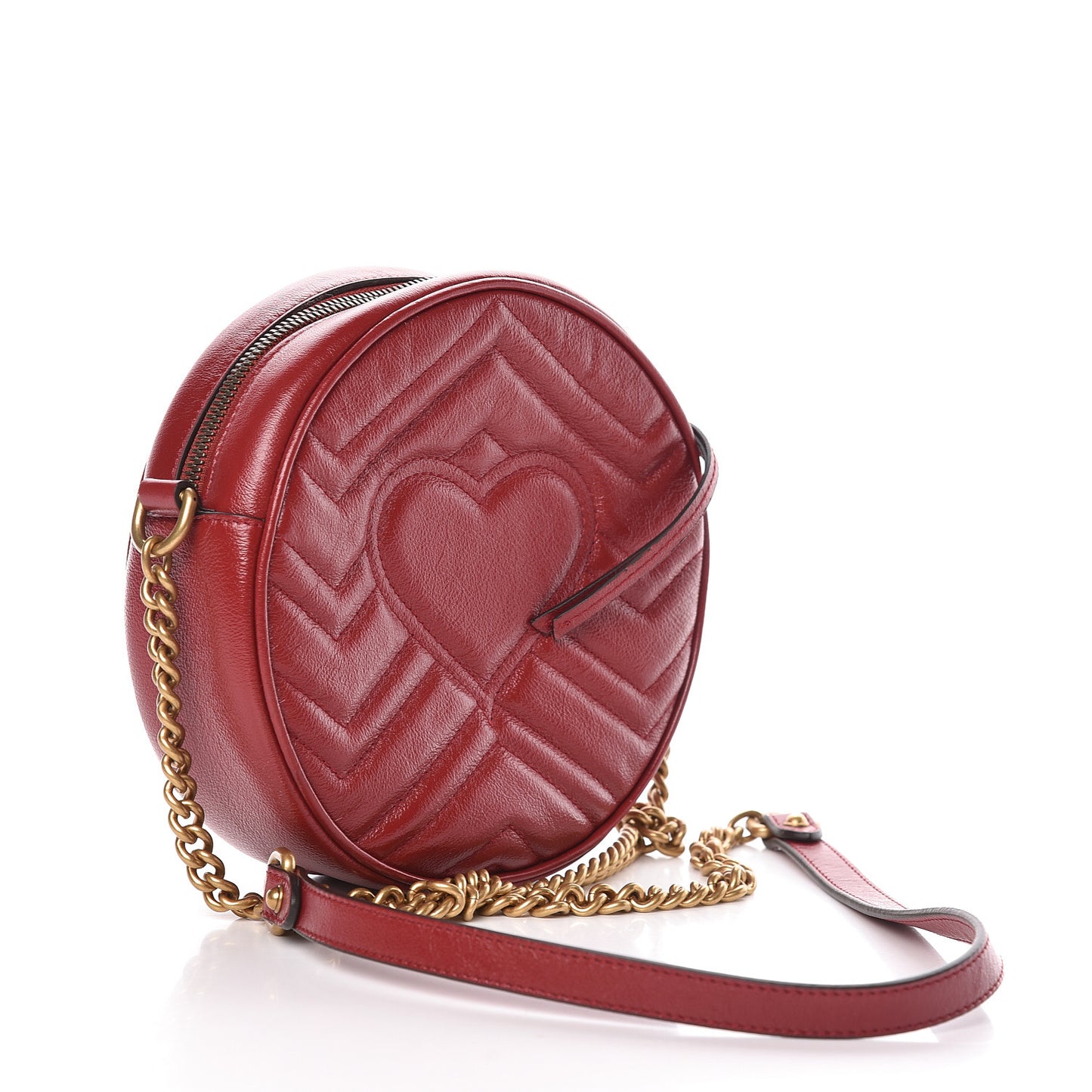 Glazed Calfskin Matelasse Heart Mini GG Marmont Round Shoulder Bag Romantic Cerise