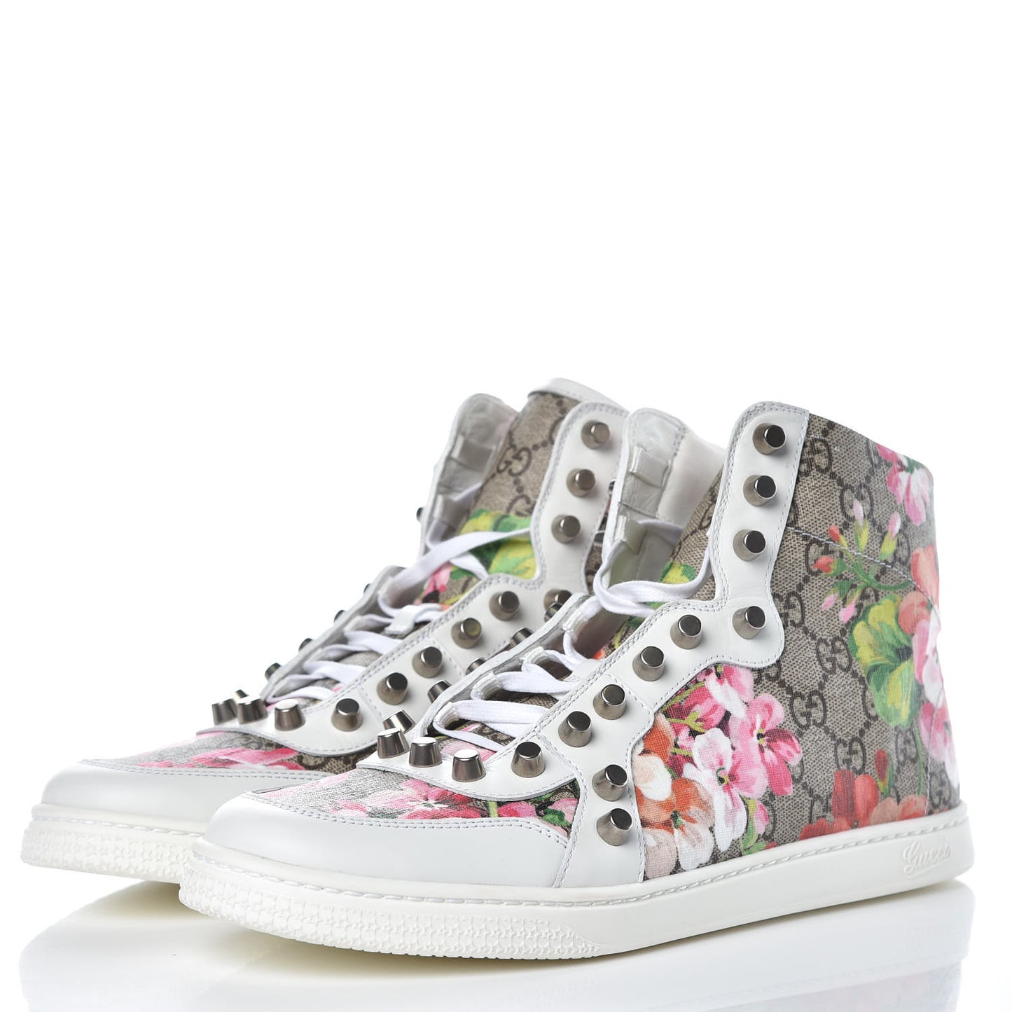 GG Supreme Monogram Blooms Studded Womens High Top Sneakers 40 Beige Multicolor White