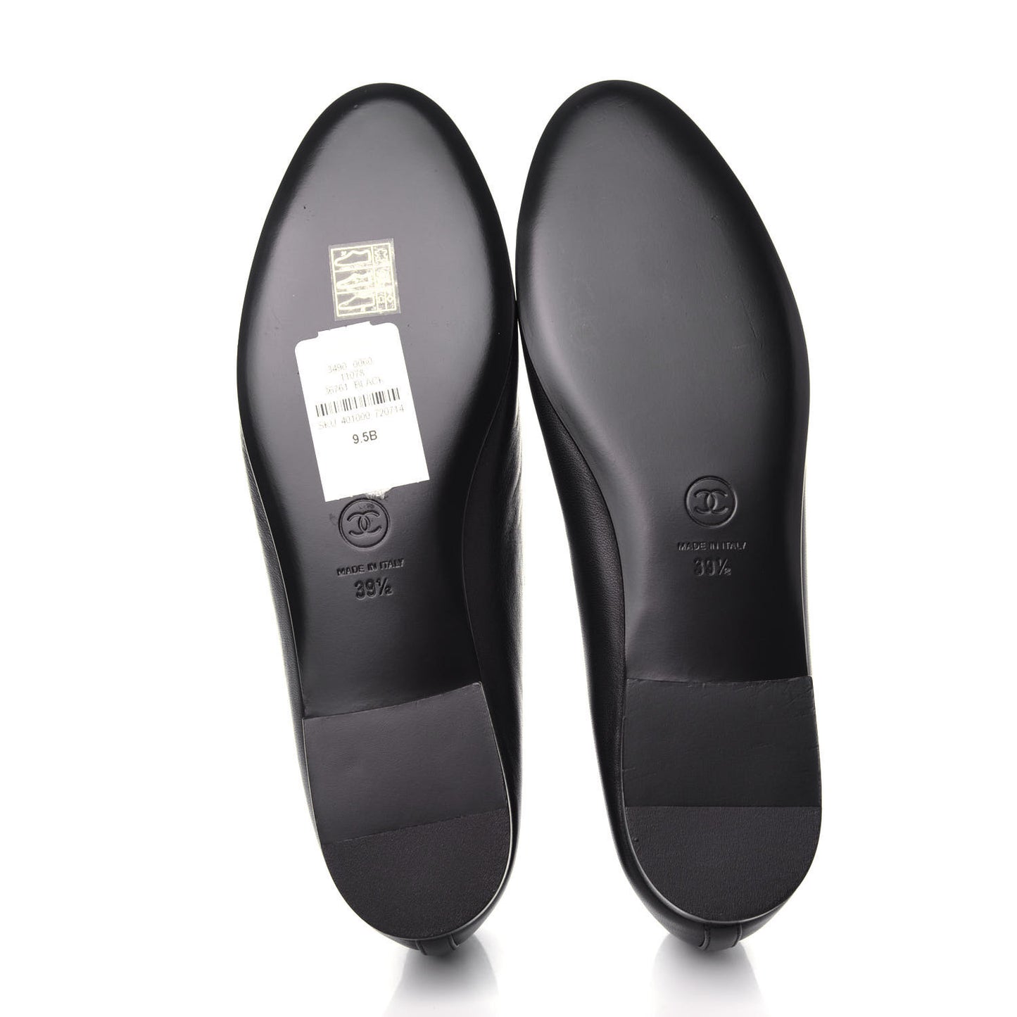 Lambskin Patent Cap Toe Ballerina Flats 39.5 Black