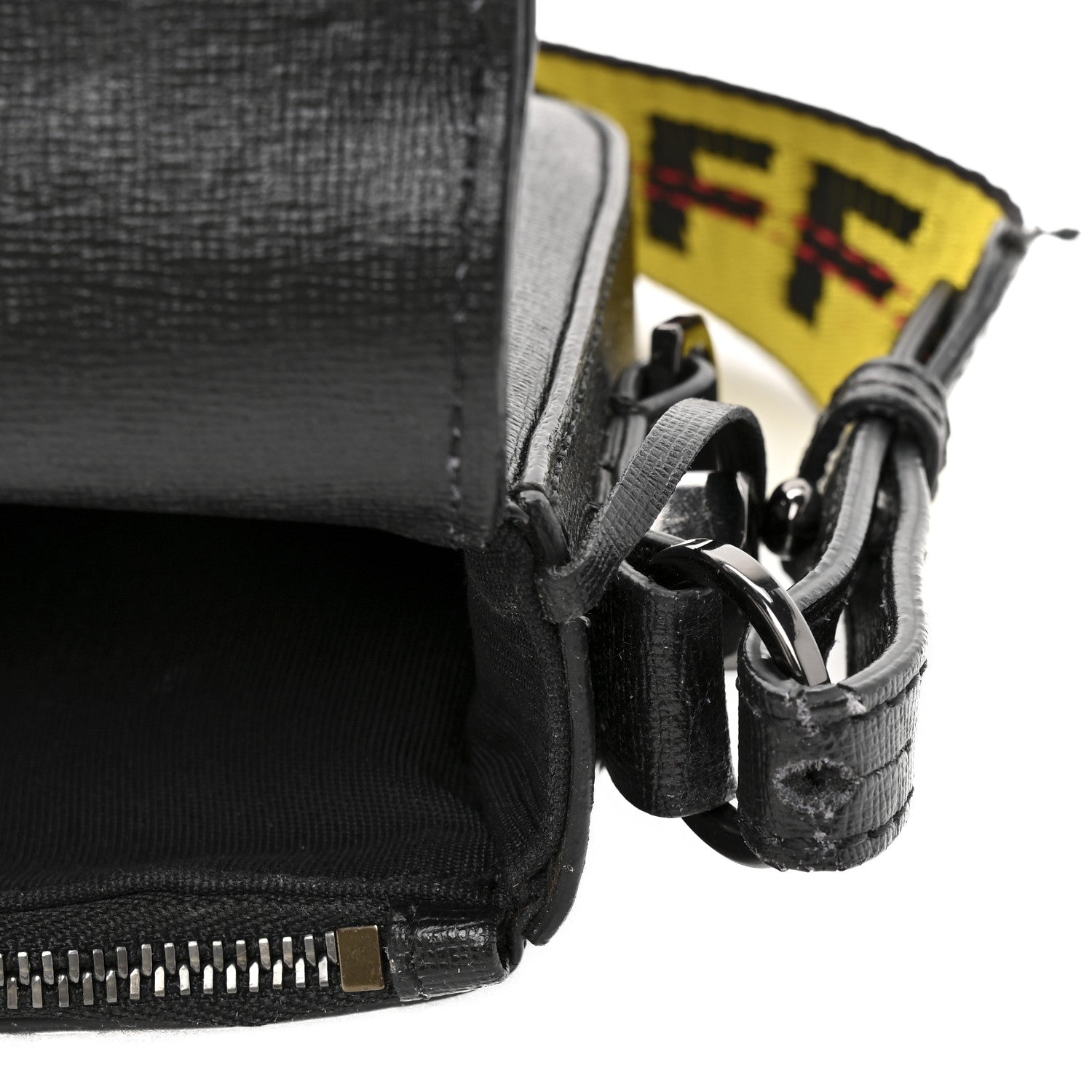 Off-White Saffiano Striped Mini Diag Binder Clip Bag Black White Yellow 12 of 13