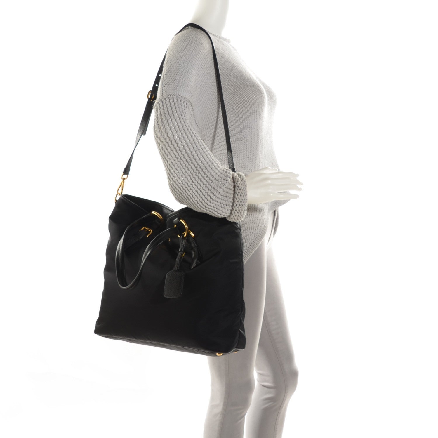 Prada Tessuto Nylon Vitello Daino Tote Nero Black 2 of 9
