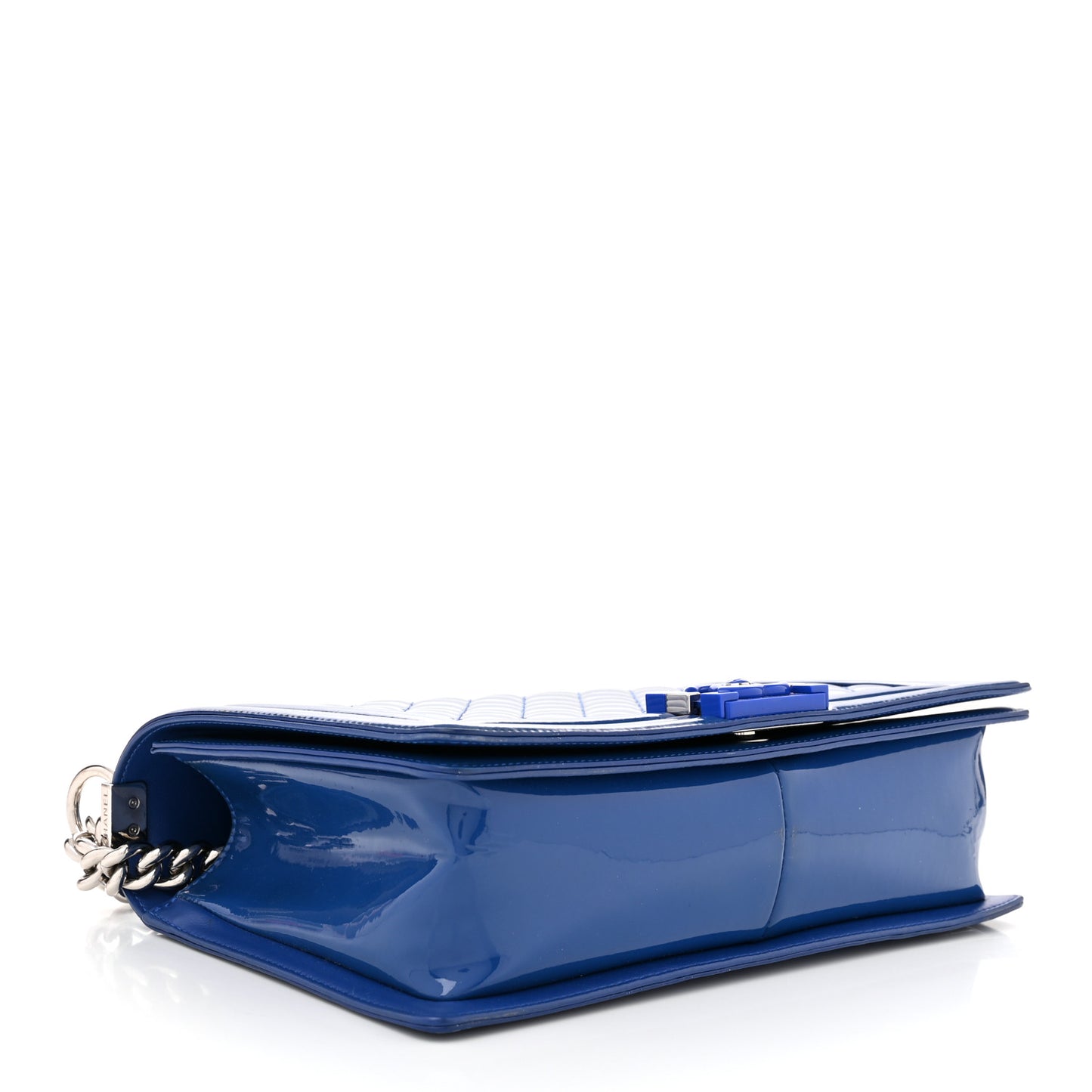 Patent Calfskin Quilted New Medium Plexiglass Boy Flap Blue