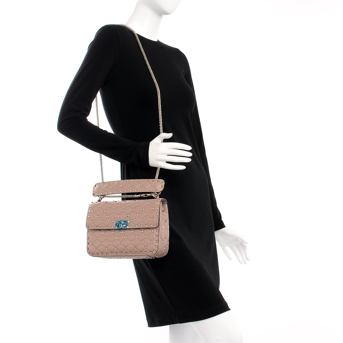Lambskin Medium Rockstud Spike Shoulder Bag Poudre