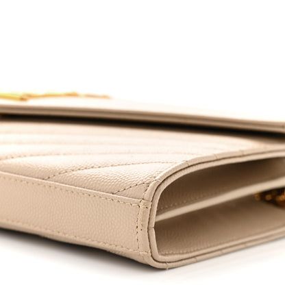 Saint Laurent Grain De Poudre Matelasse Chevron Monogram Chain Wallet Dark Beige 9 of 9