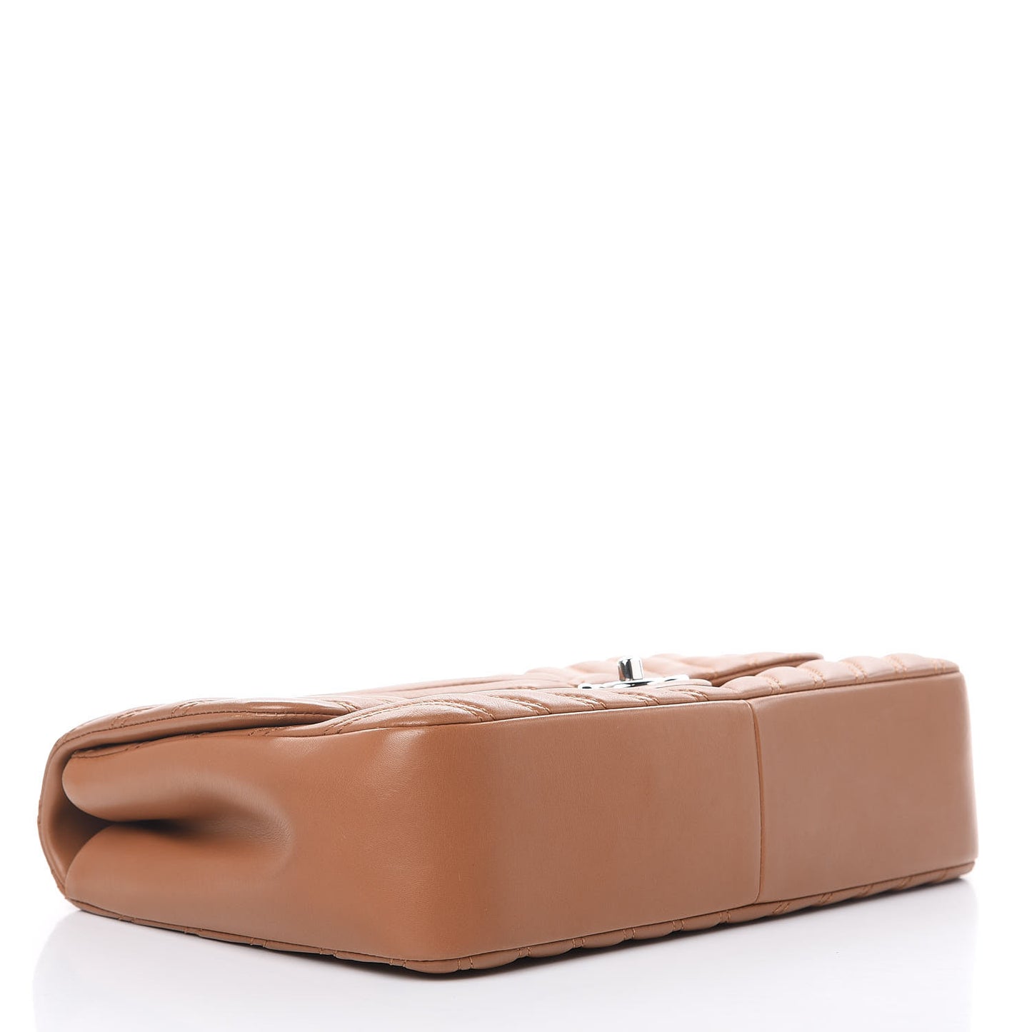Lambskin Chevron Double Stitch Jumbo Single Flap Camel