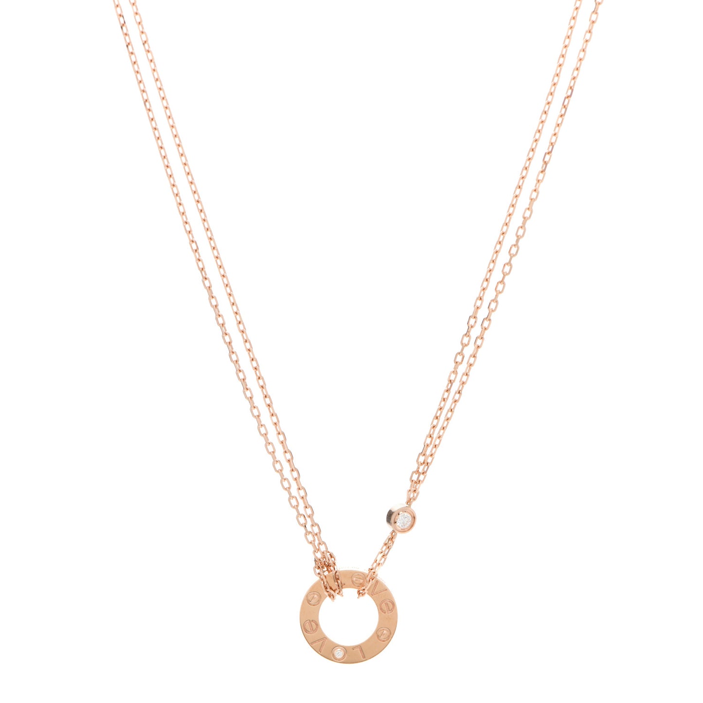 18K Pink Gold 2 Diamond LOVE Necklace