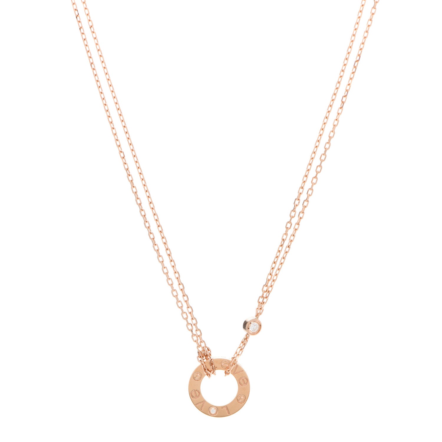 Cartier 18K Pink Gold 2 Diamond LOVE Necklace 1 of 6