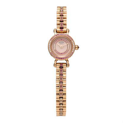 Hermes 18K Rose Gold Diamond Pink Sapphire 16mm Faubourg Quartz Watch 1 of 5