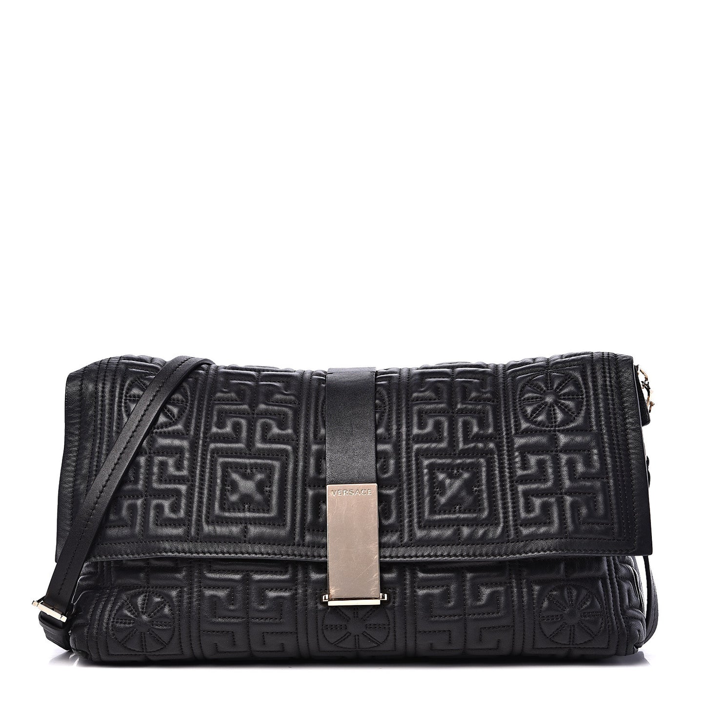 Nappa Ricamo Quilted The Greek Shoulder Bag Black