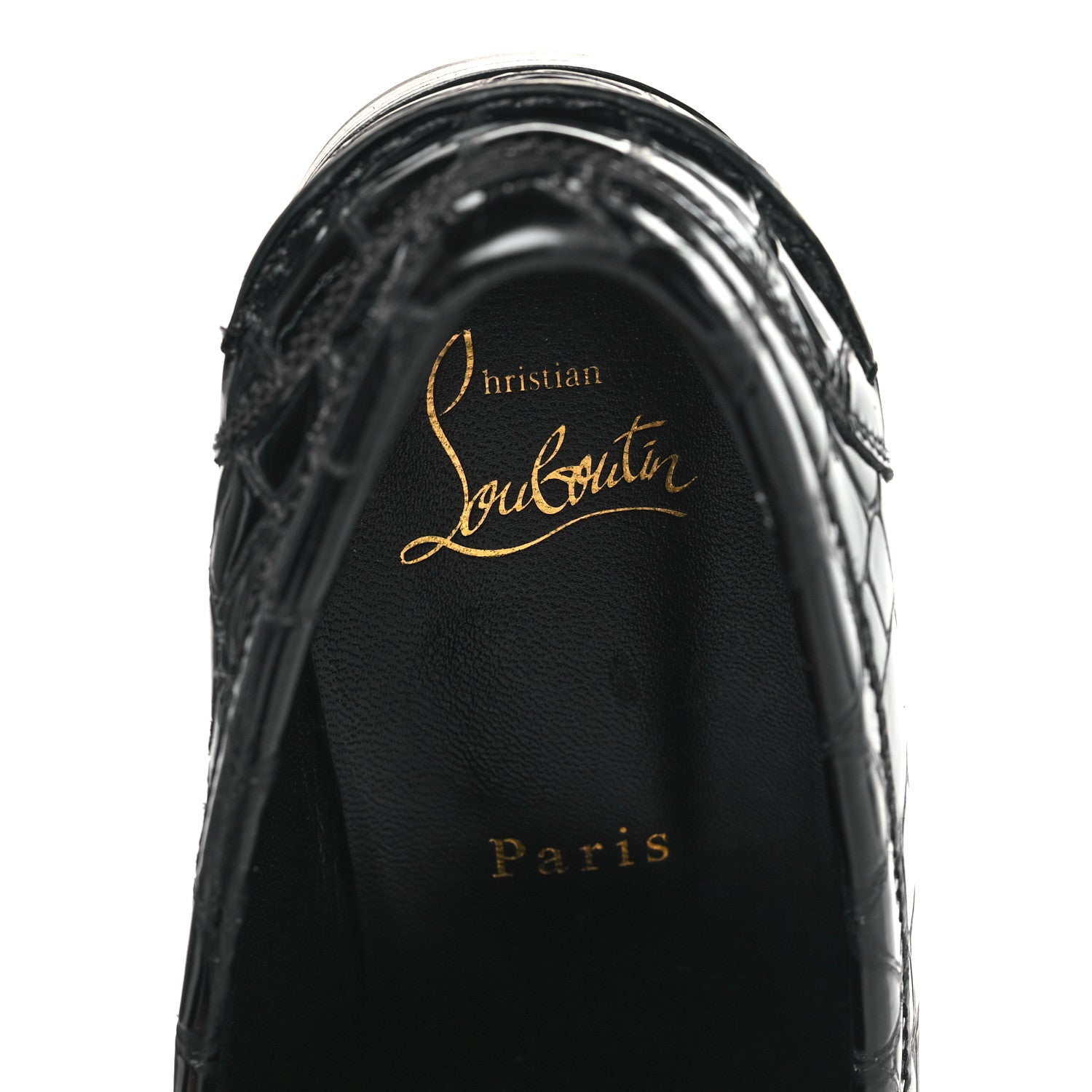 Christian Louboutin Patent Crocodile Embossed Flat Penny Loafers 37 Black 7 of 7