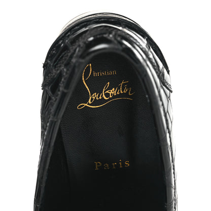 Christian Louboutin Patent Crocodile Embossed Flat Penny Loafers 37 Black 7 of 7