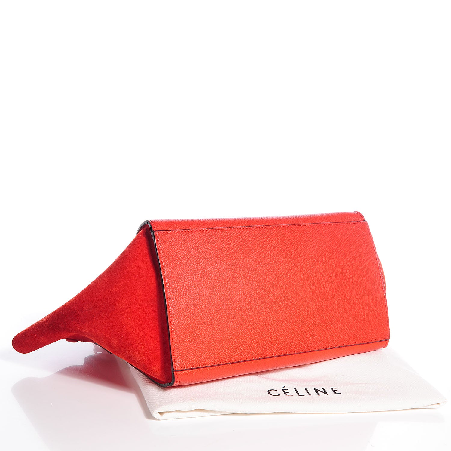 Celine Drummed Leather Suede Medium Trapeze Vermillion 4 of 10