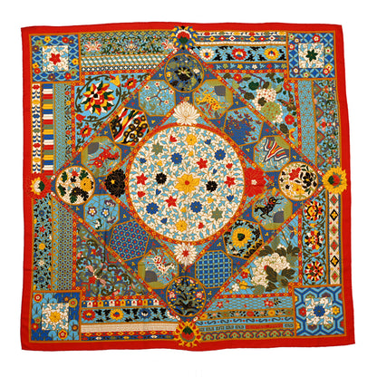Hermes Cashmere Silk Collections Imperiales Shawl 140 Rouge Bleu Jaune 1 of 8