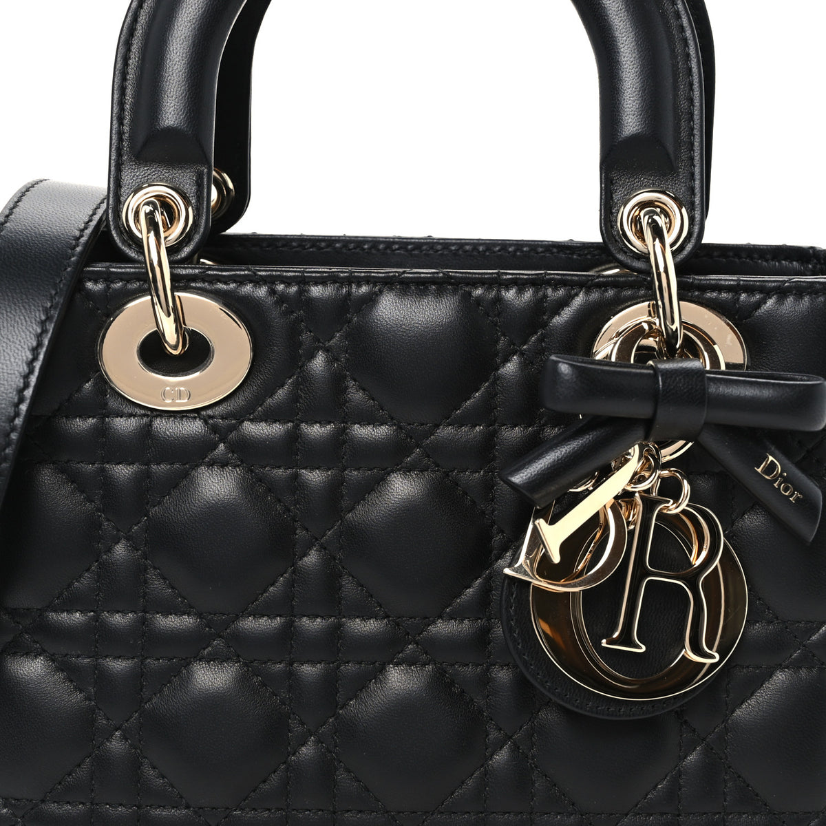 Christian Dior Lambskin Cannage Small Lady Dior With Strap Black 8 of 11