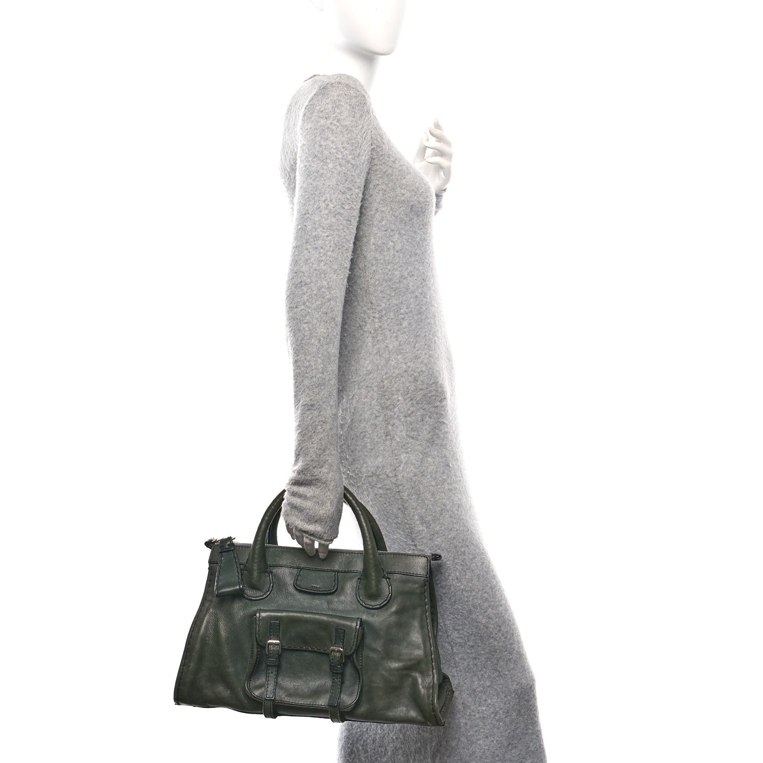 Chloe Shiny Tanned Calfskin Edith Satchel Deep Khaki 3 of 10
