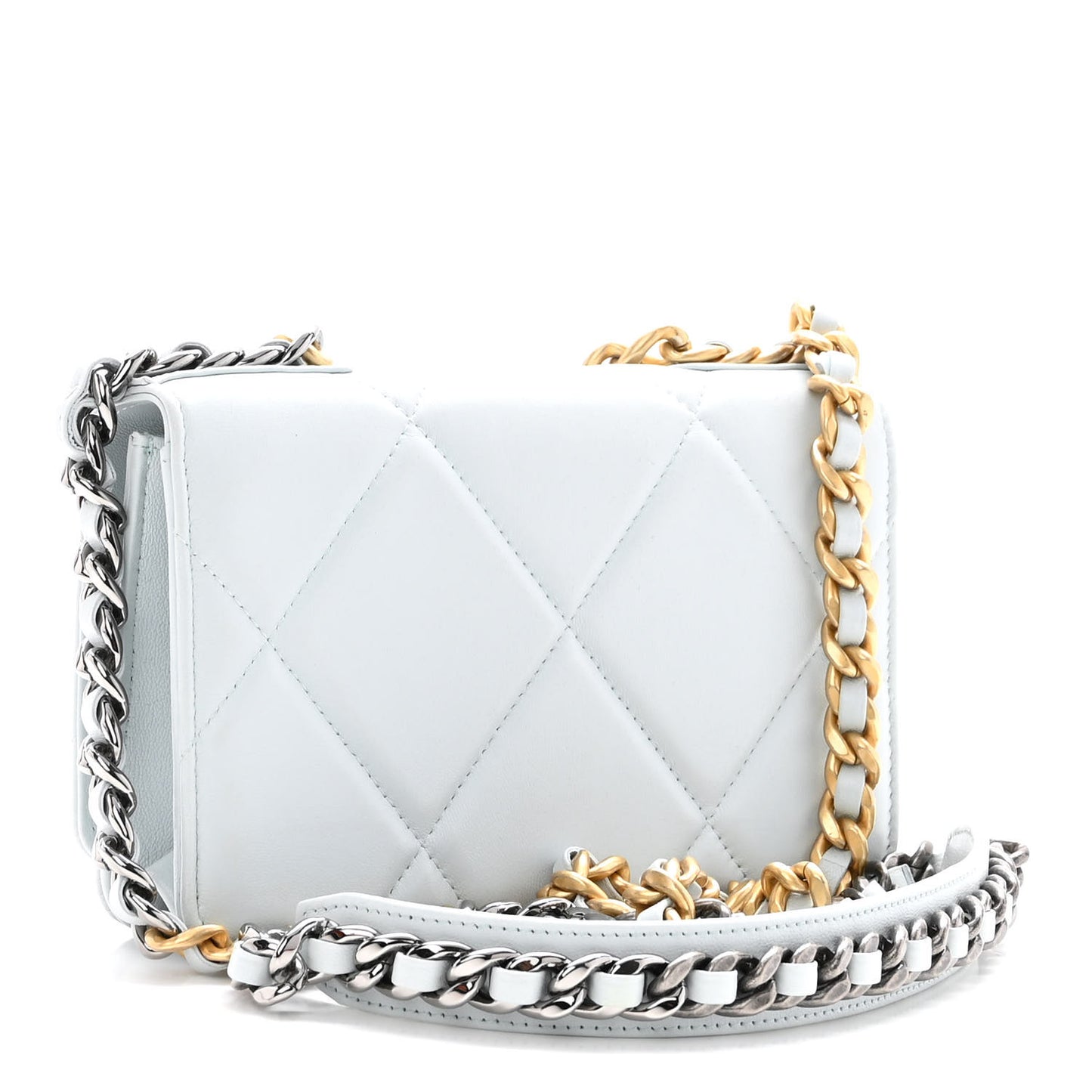 Lambskin Quilted Chanel 19 Wallet On Chain WOC Light Blue