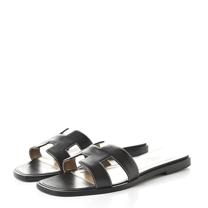 Hermes Calfskin Oran Sandals 36 Black 3 of 10