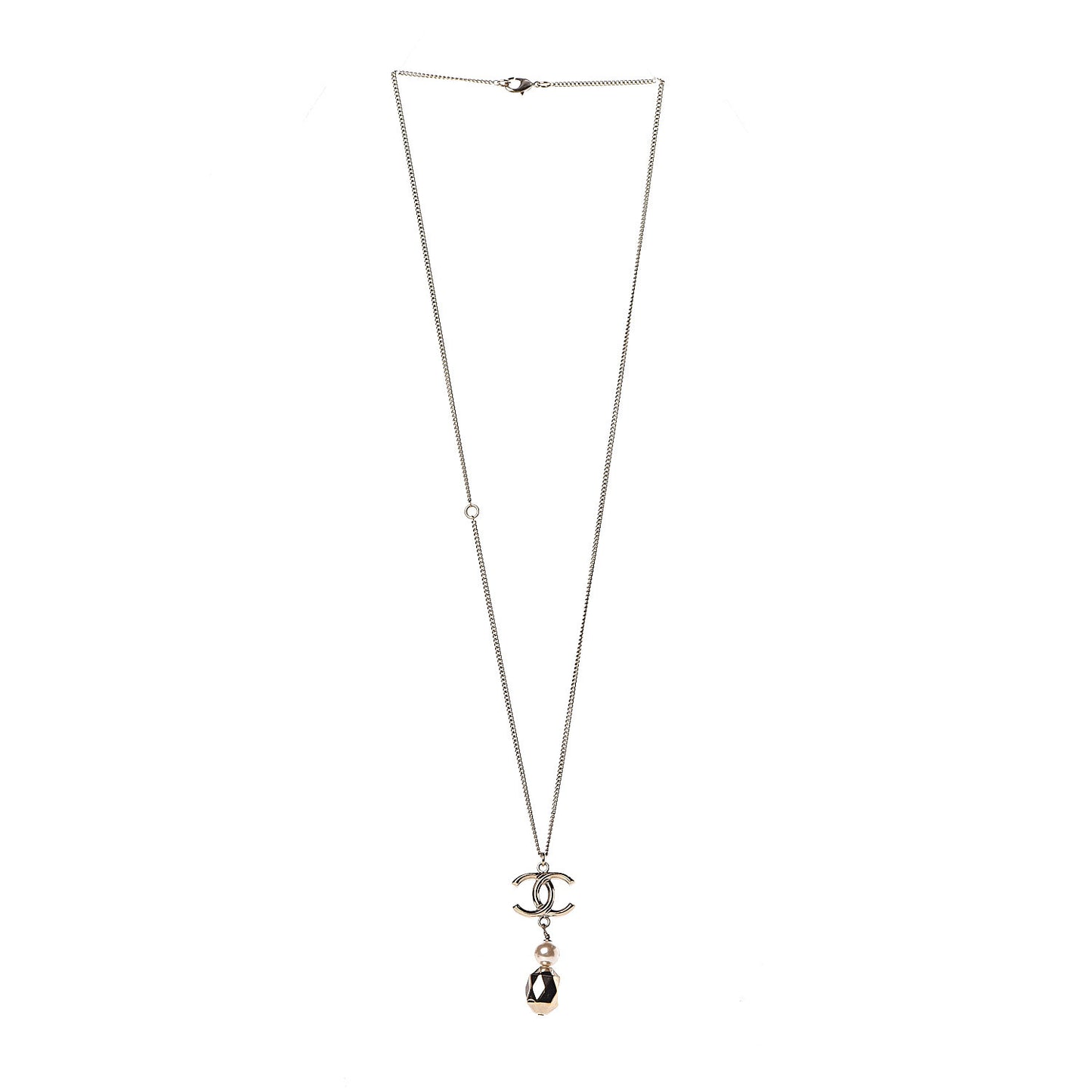 Pearl CC Drop Necklace Gold