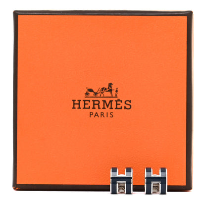 Hermes Palladium Lacquered Mini Pop H Earrings Bleu Fonce 7 of 7