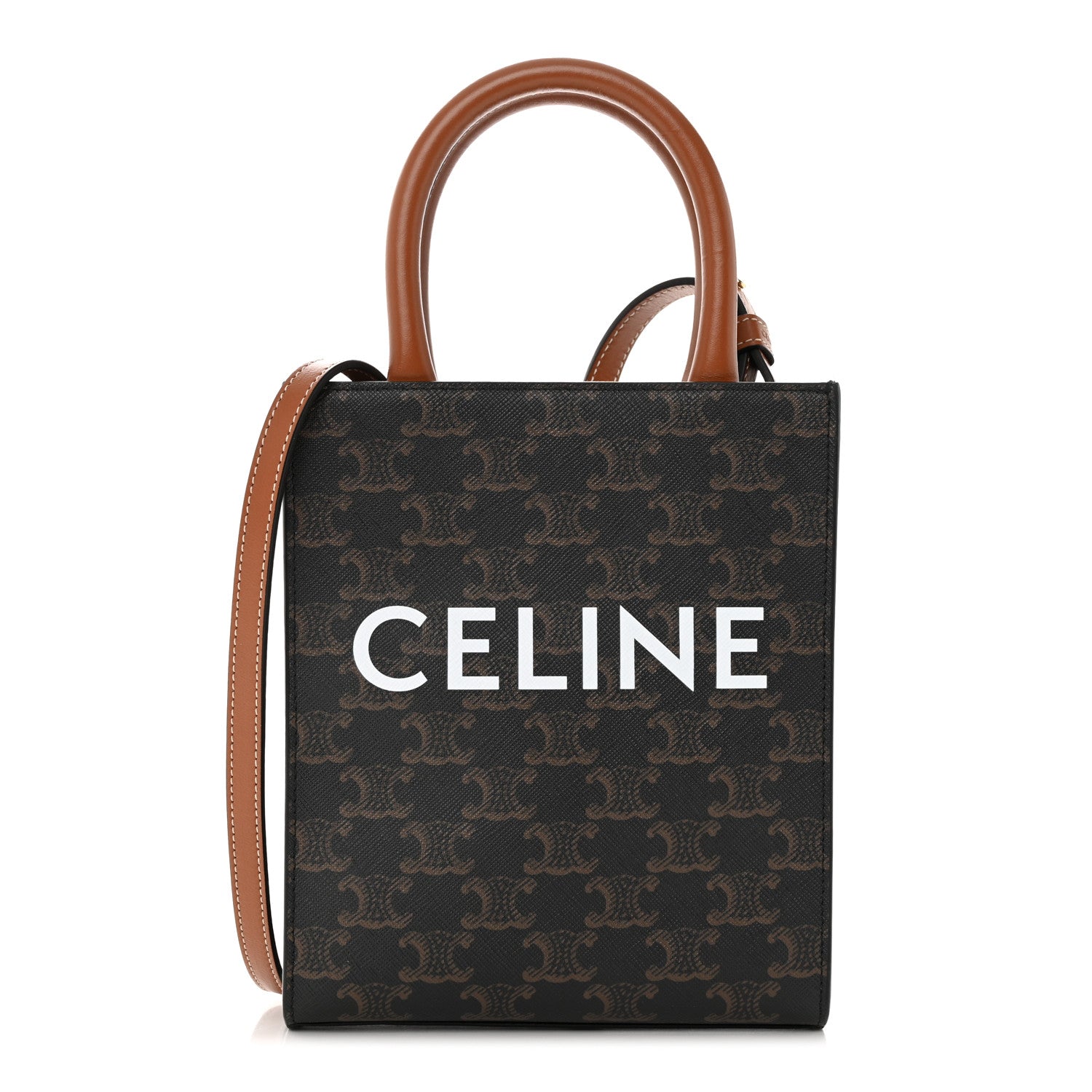 Celine Triomphe Canvas Calfskin Mini Vertical Cabas Tan 1 of 10