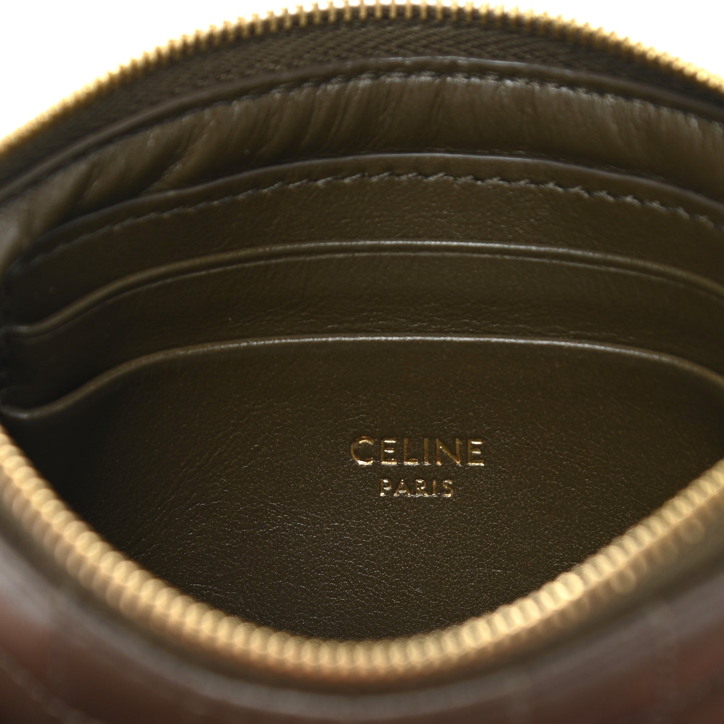 Calfskin Quilted C Charm Coin Card Pouch Khaki