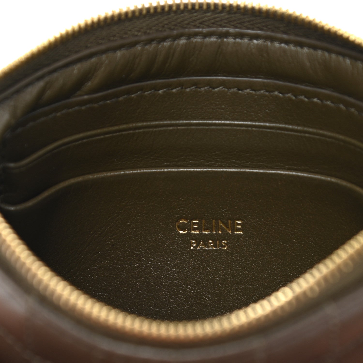 Celine Calfskin Quilted C Charm Coin Card Pouch Khaki 6 of 7
