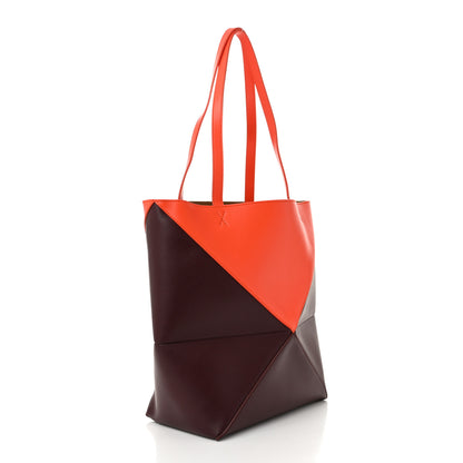 Loewe Shiny Calfskin Medium Puzzle Fold Tote Burgundy Orange 3 of 10