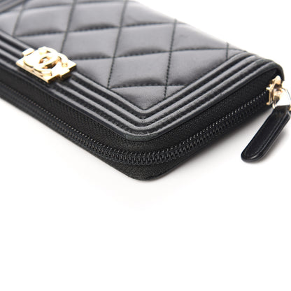 Chanel Lambskin Quilted Small Boy Zip Around Wallet Black 12 of 13