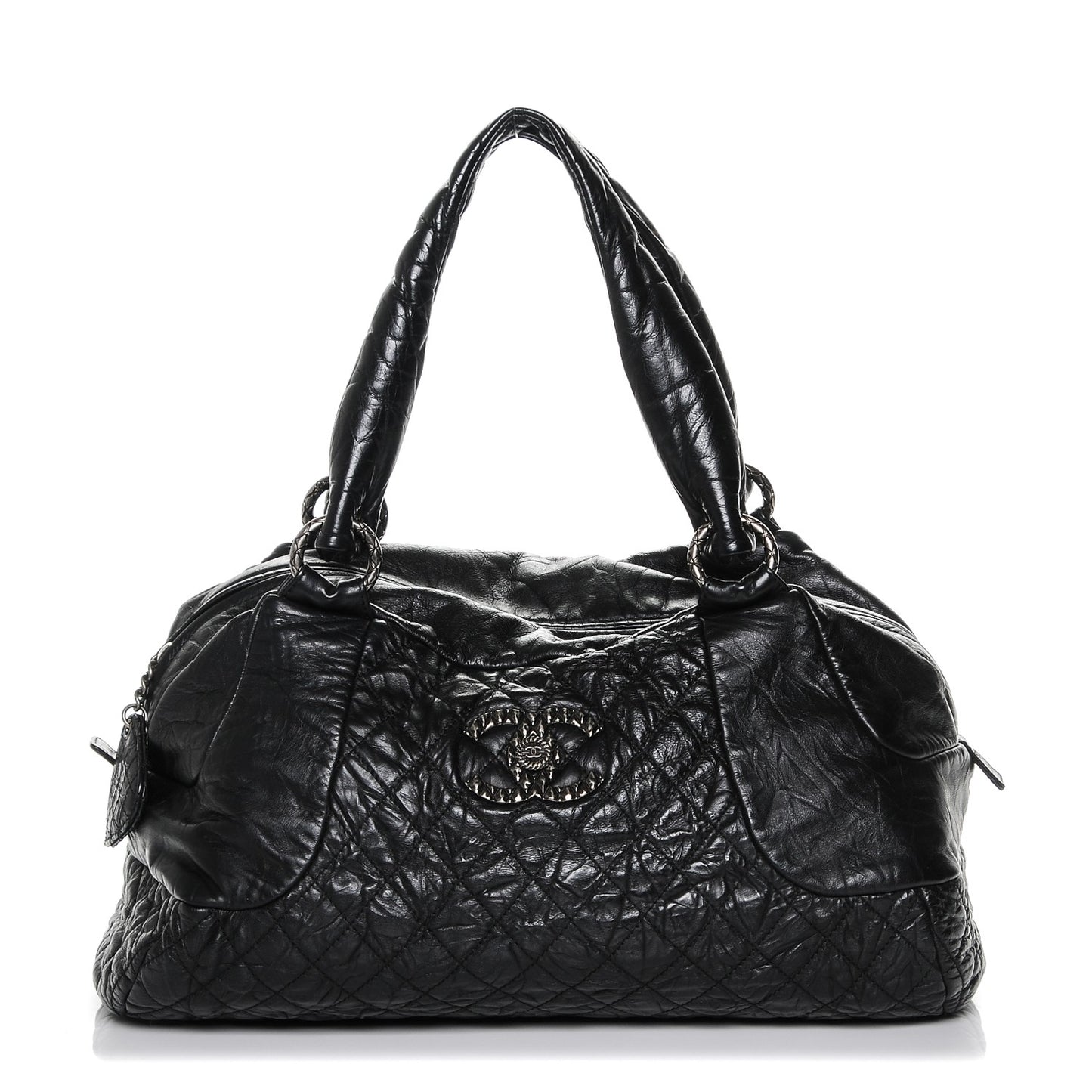 Aged Calfskin Coco Rider Bowling Bag Black