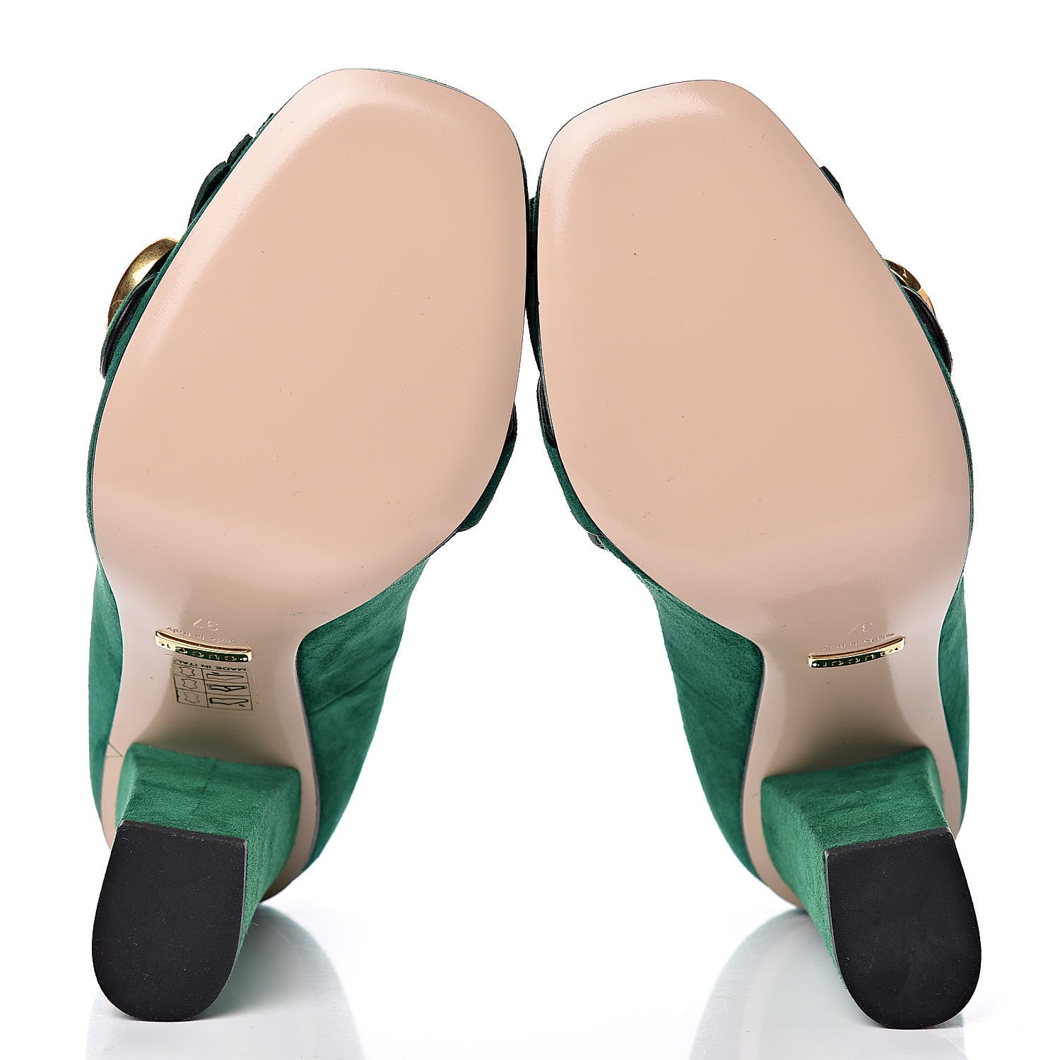 Gucci Kid Scamosciato GG Marmont Fringe 105mm Loafer Pumps 37 Emerald 7 of 10