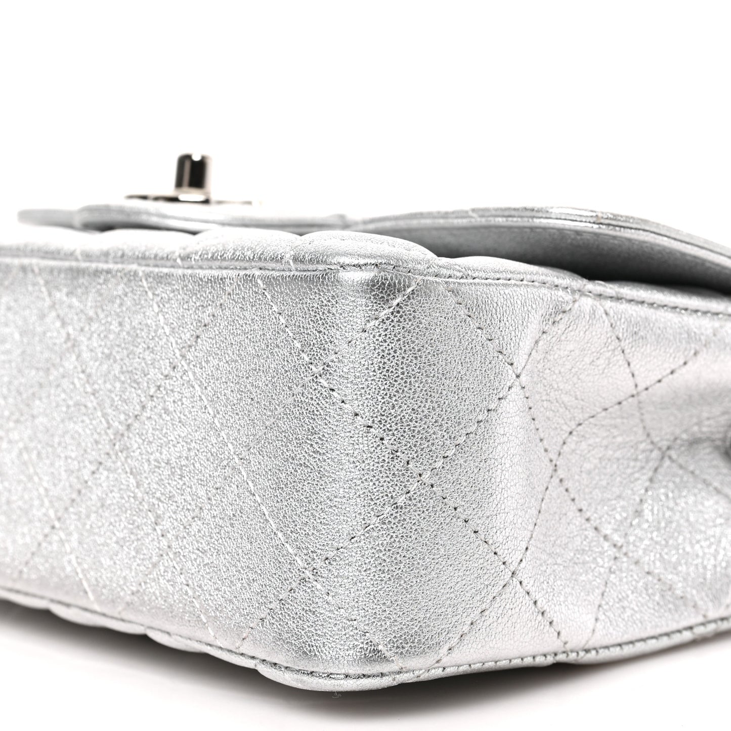 Metallic Lambskin Quilted Mini Rectangular Flap Silver