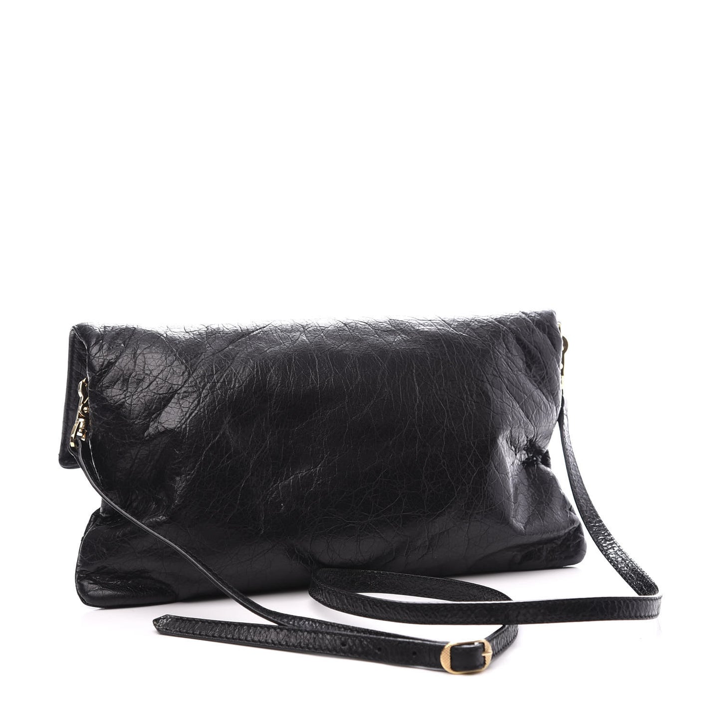 Agneau Giant 12 Gold Hardware Envelope Strap Clutch Black
