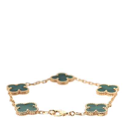 Van Cleef & Arpels 18K Yellow Gold Malachite 5 Motifs Vintage Alhambra Bracelet 3 of 7