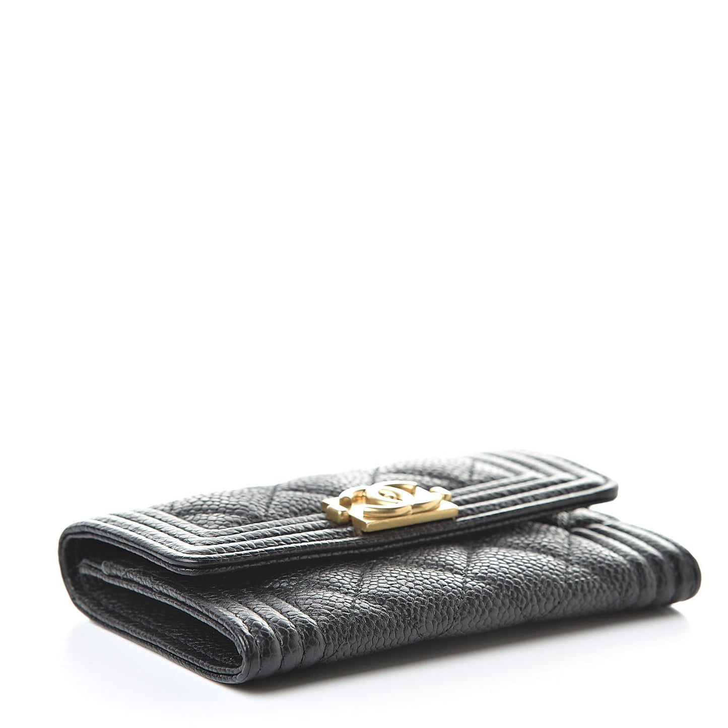 Caviar Quilted Boy Flap Card Holder Black