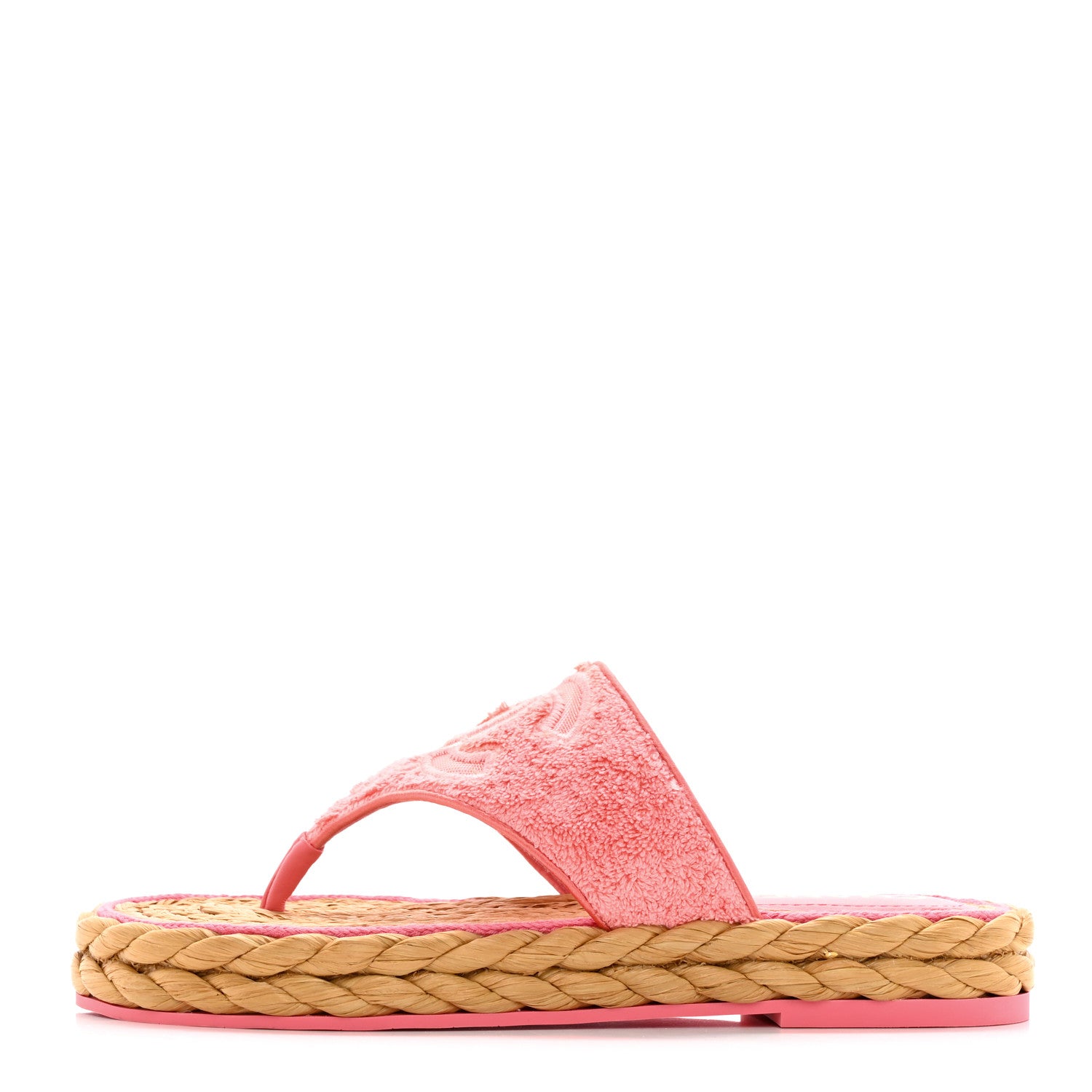 Chanel Terry Cloth Raffia CC Logo Thong Sandals 38 Pink 1 of 10