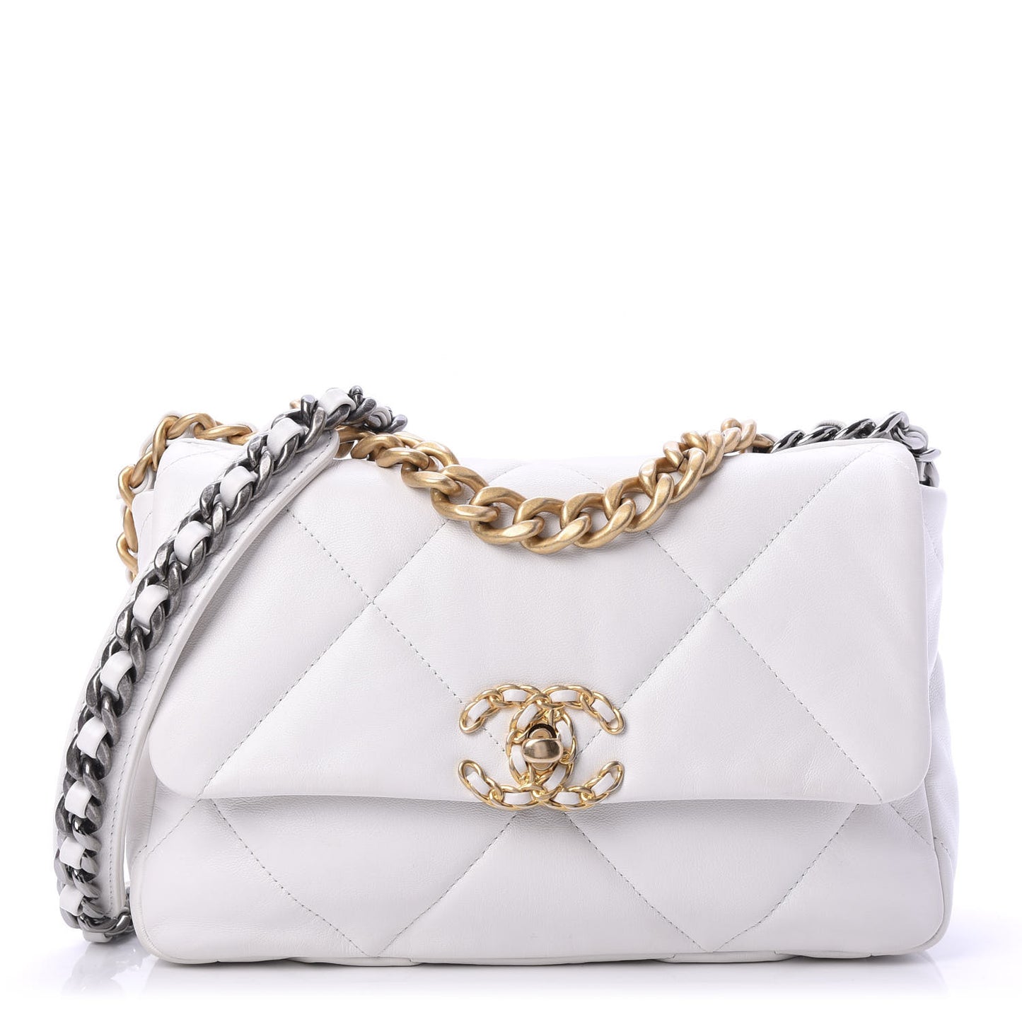 Goatskin Quilted Medium 19 Flap White