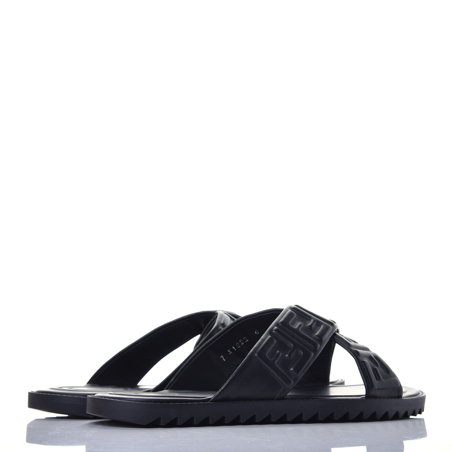 Fendi Nappa FF Embossed Mens Criss Cross Slide Sandals 6 Black 4 of 10