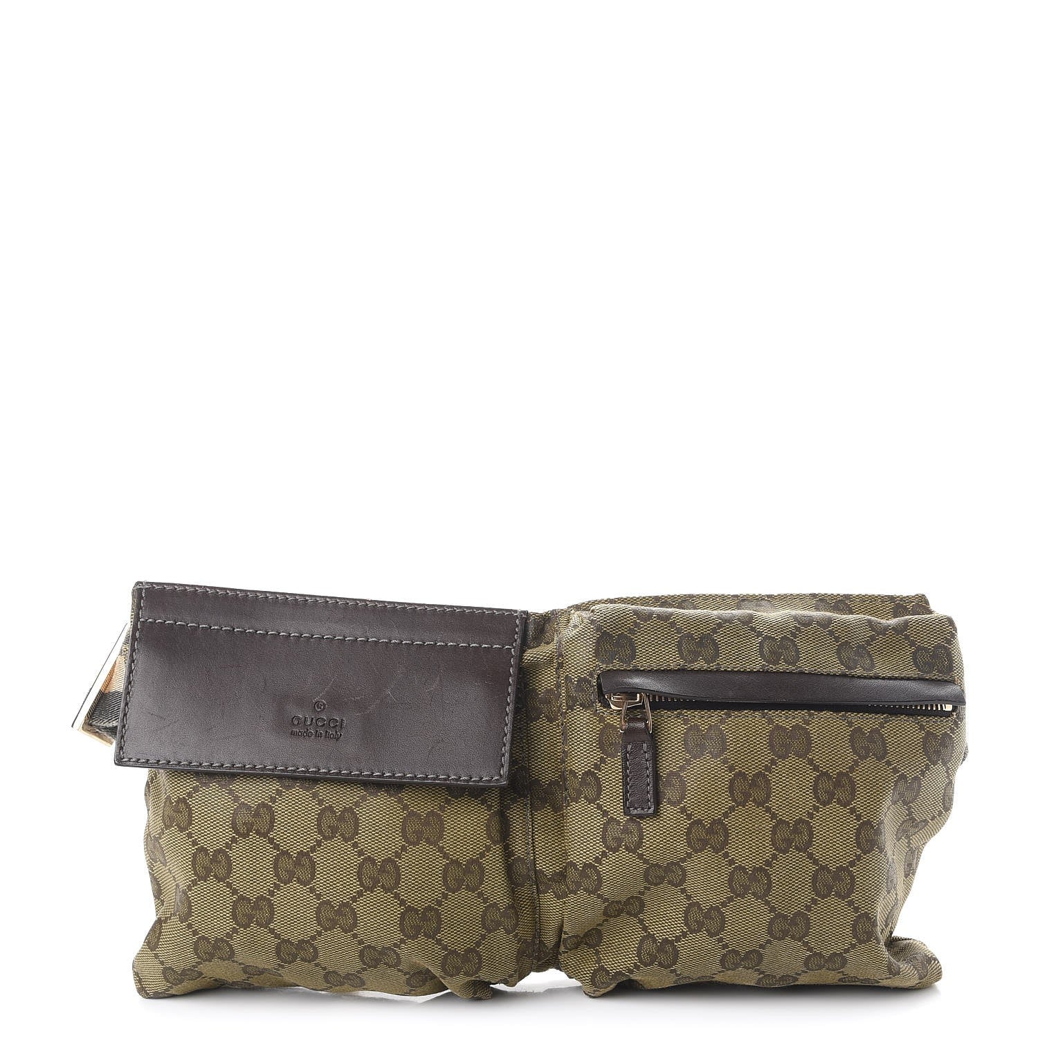 Gucci GG Monogram Web Double Pocket Belt Bag Green Dark Brown 1 of 8
