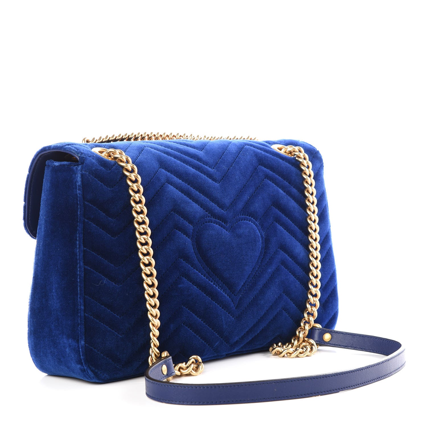 Gucci Velvet Matelasse Medium GG Marmont Shoulder Bag Cobalt Blue 2 of 9