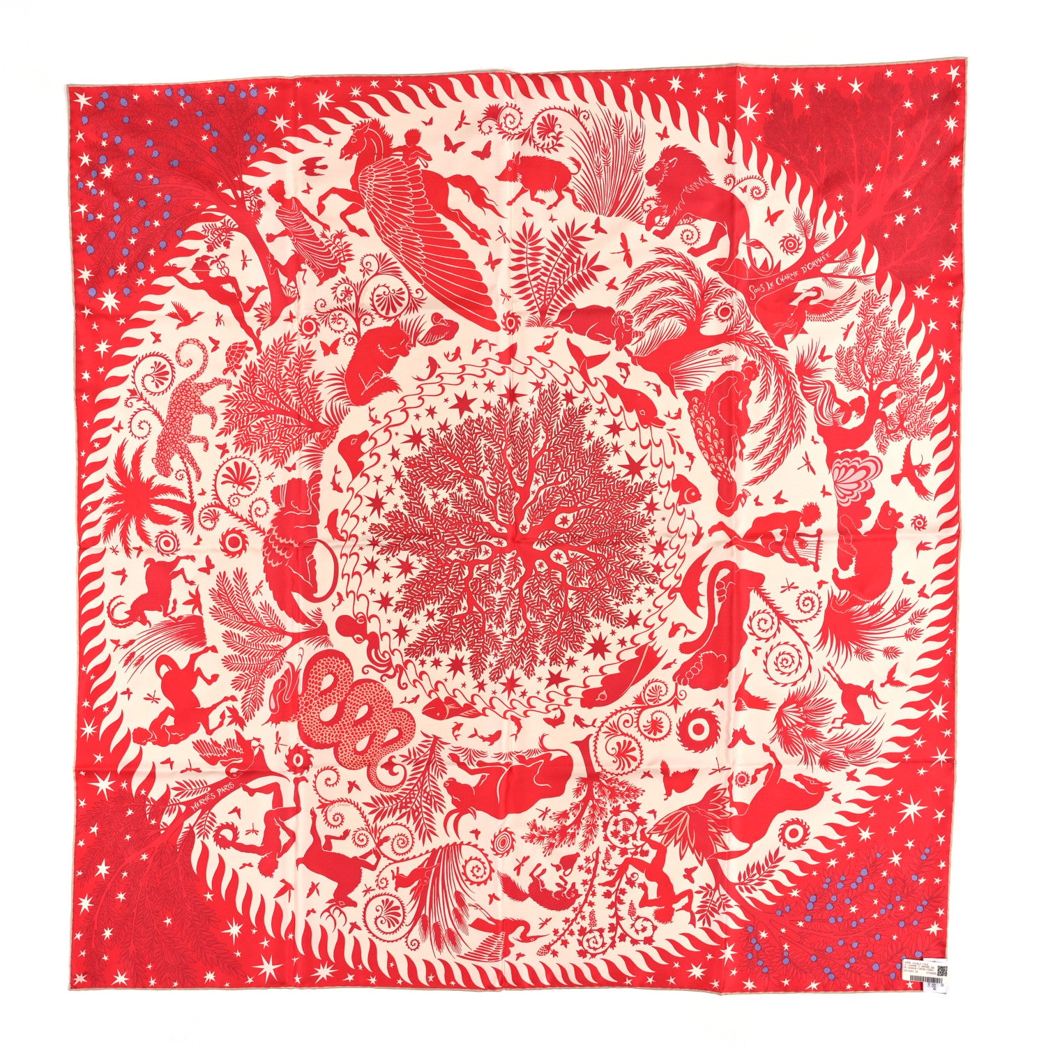 Hermes Silk Sous Le Charme d'Orphee Double Face Scarf 90 Orange Creme Corail 4 of 4