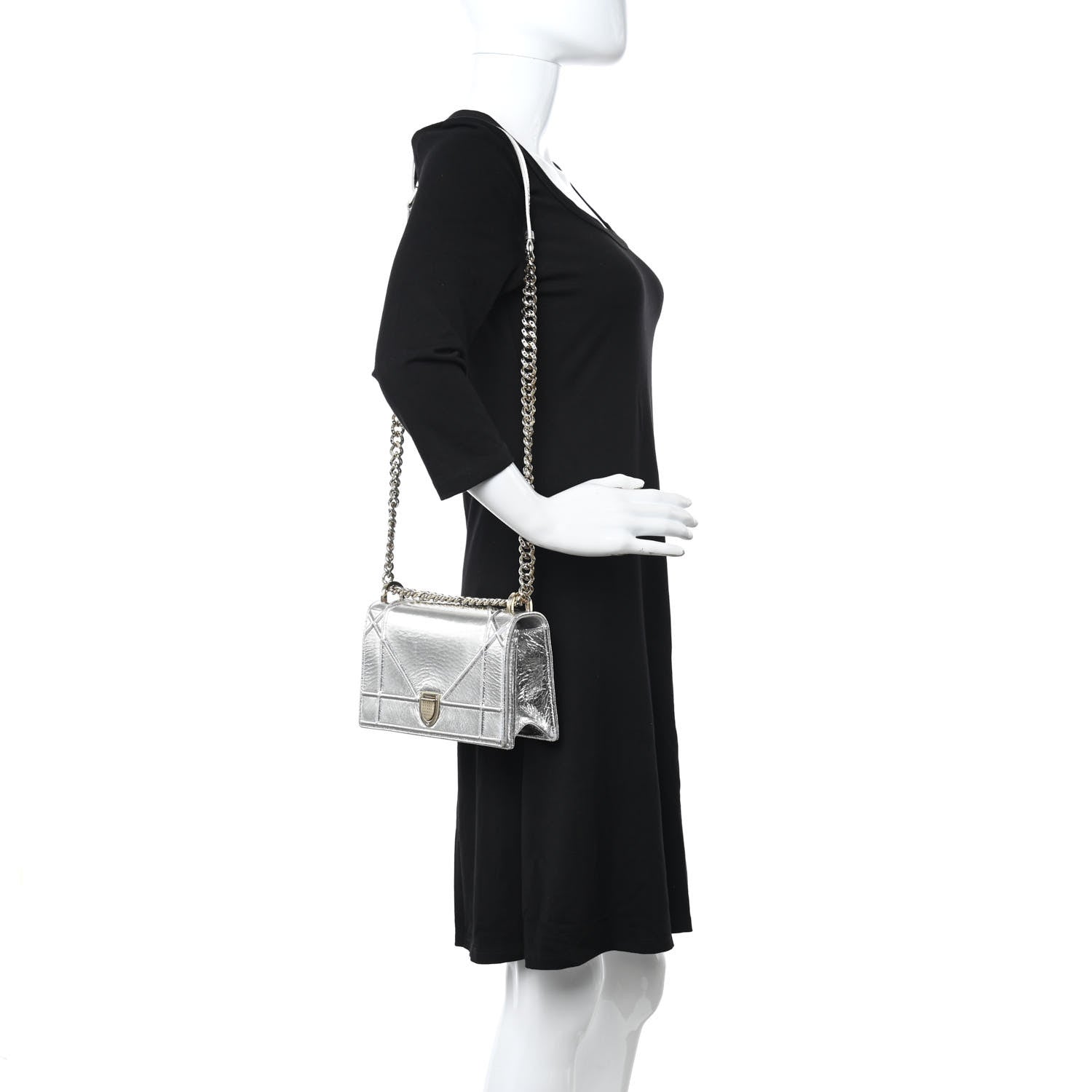 Christian Dior Metallic Ceramic Effect Deerskin Medium Diorama Flap Bag Silver 2 of 13