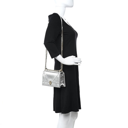 Christian Dior Metallic Ceramic Effect Deerskin Medium Diorama Flap Bag Silver 2 of 13