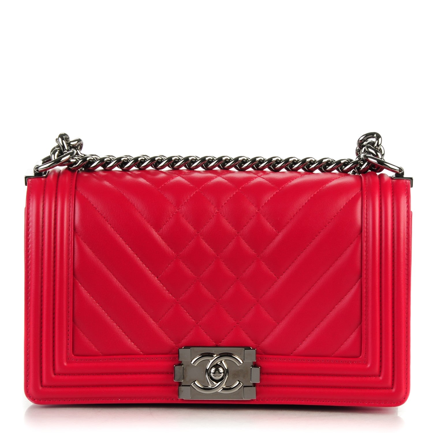 Chanel Lambskin Chevron Quilted Medium Boy Flap Dark Pink 1 of 7