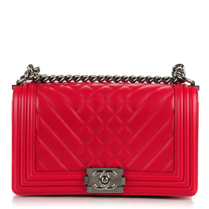 Chanel Lambskin Chevron Quilted Medium Boy Flap Dark Pink 1 of 7